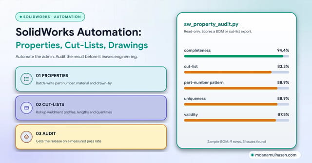 SolidWorks Automation: Batch Custom Properties, Cut-Lists, and Production Drawings
